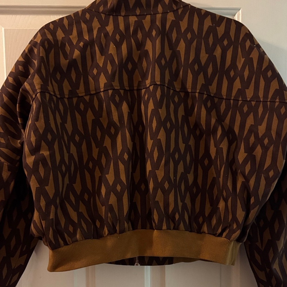 Adidas Ivy Park Women's Geometric Brown Bomber Crop Jacket - Picture 4 of 6
